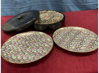 Asian Set With 2 Plates And A Lazy Susan With Horderve And Or Condiment Dishes With Lid