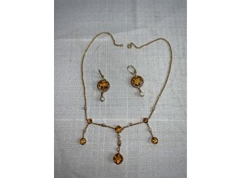 14k 8.5cttw Citrine Necklace With 10cttw Earrings 16.5 Grams