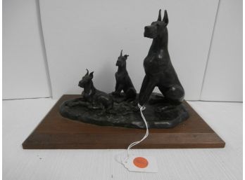Dated 1976 Incised 2 Of 300 Paul King Foundry Bronze Of Dogs V. Perry Gardiner Mounted On Wooden Base