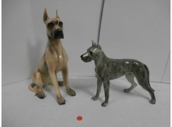 2 Ceramic Dog Figures Including Signed Will George Pasadena Great Dane And 1 Signed Dog With Foil Label