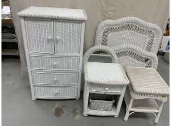5 Piece White Wicker Bedroom Furniture Including Dresser And Twin Bed