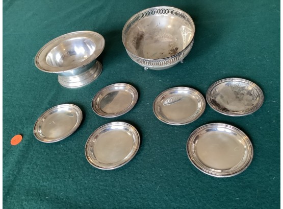 800 Silver Lot Including A Compote, Footed Reticulated Bowl And 6 Coasters 13.9 Troy Oz.