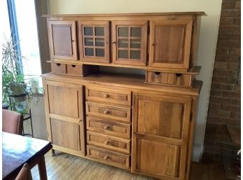 Multi Drawer 2 Piece Breakfront With Amber Glass Panels