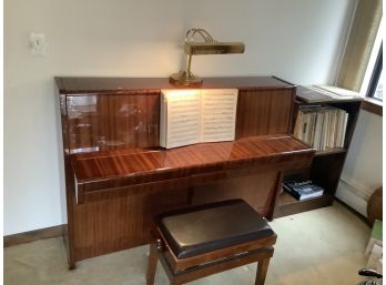 Italian Made  Piano Petrof Castelini And Co. Milano With An Adjustable Stool, Brass Lamp, Sheet Music