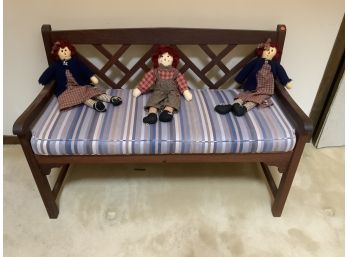 Mahogany Bench With Cushion And Raggedy Ann