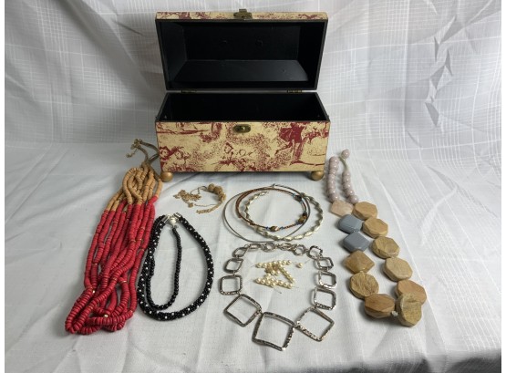 Small Grouping Of Costume Jewelry And A Jewelry Chest