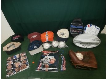 Mixed Sports Lot Including UConn Caps And Magazines, Advertising Caps Tide, The Powerhouse Gym, Berlin CT, Etc