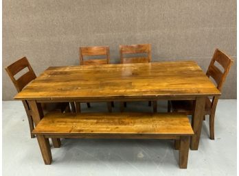 Crate And Barrel Large Farm Style Dinning Room Table With 4 Chairs And A Bench