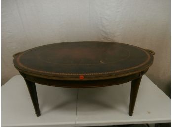 Leather Inset Oval Coffee Table With Handles