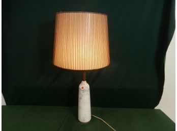 Mid Century Modern Table Lamp With Marble Body And Wooden Accents