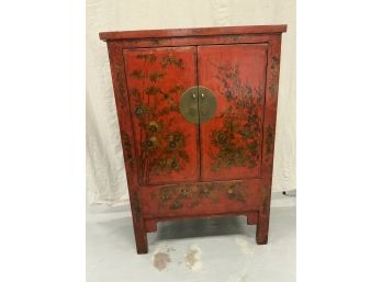 Red Oriental Style Two Door Decorated Cabinet