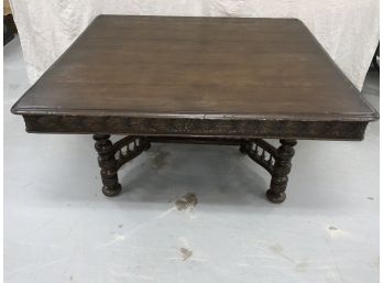 Large Oak Coffee Table With Carved Base