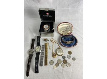Assorted Watches And Foreign Coin Lot
