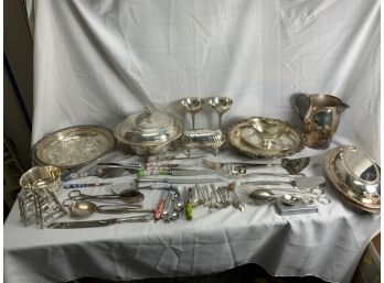 Grouping Of Assorted Silver-plate, Pewter And Serving Pieces