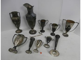 10 Vintage Silver Plated Trophies Including The New Haven Register Cross Harbor Swim, And More