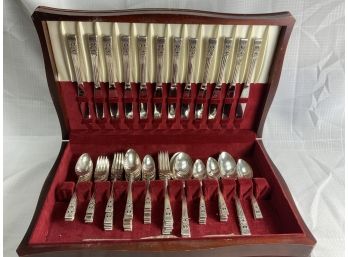 Large Silver Plate Community Flatware Set In Fitted Box