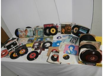 Large Grouping Of 45's Various Artists Some With Record Sleeves