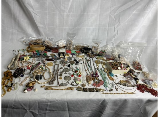 Large Assorted Some Vintage Costume Jewelry Lot Including Many Beads For Repair Or Repurpose