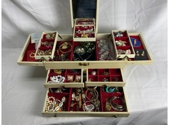 Large Jewelry Box Full Of Assorted Costume Jewelry And Watches Some Signed