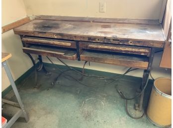 Large Iron Based Antique Jeweler Or Watch Makers Work Bench