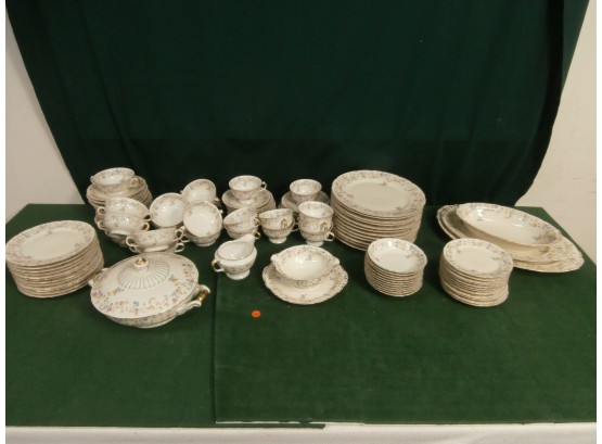 Large Grouping Of Royal Ivory KPM Germany China With Gold Trim And Repeating Floral Pattern