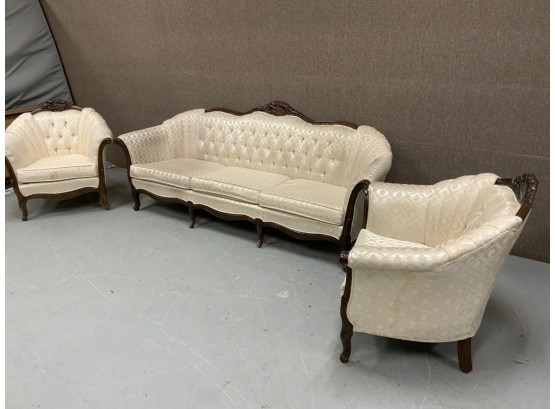 3 Piece French Provencal Living Room Set With Carved Backs