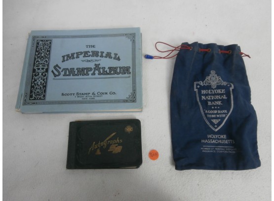 1930's Camp Perkins Autograph Book, The Imperial Stamp Album Scott Stamp And Coin Co, 9th Edition, Etc
