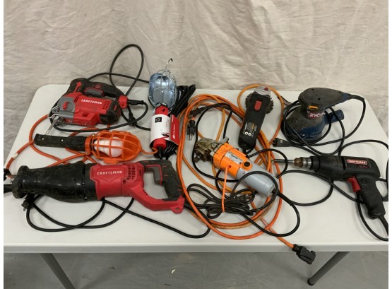 Grouping Of Power Tools Including Craftsman And Ryobi