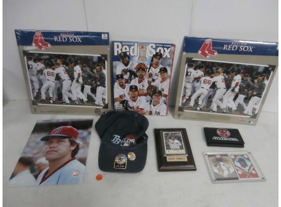 Boston Red Sox Lot Including 2 Sealed 2014 Team Calendars 2008 Red Sox Official Yearbook And More