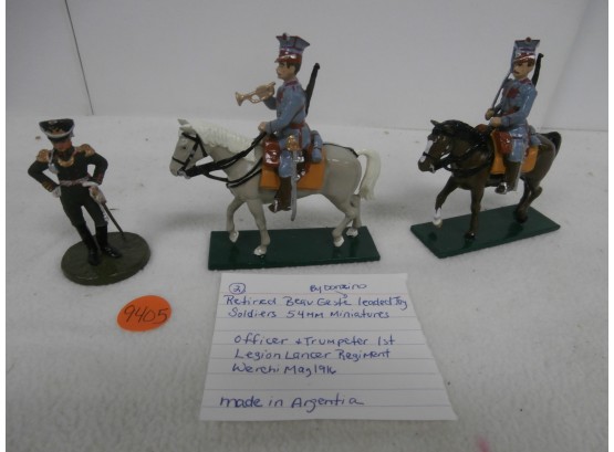 3 Lead Soldiers With 2 On Horseback Signed Beau Geste