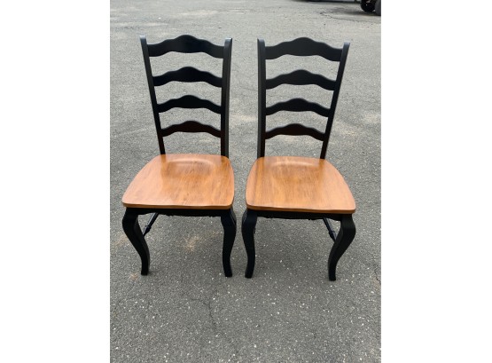 Pair Of Flexsteel Black Ladderback Side Chairs With Natural Stain Seat