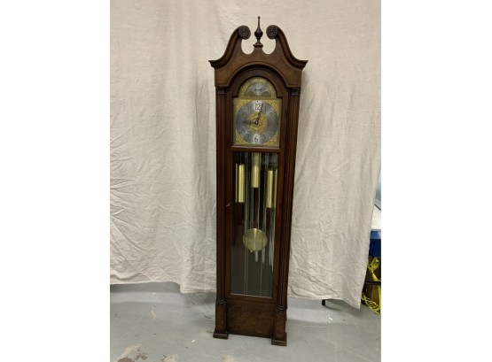 Colonial 5 Tube Burled Inlaid Grandfather Clock