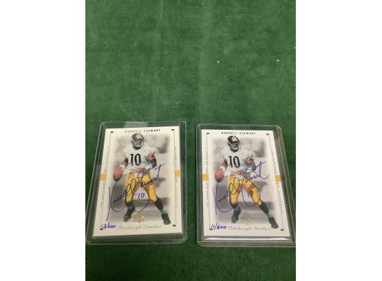 2 Signed And Numbered Kordell Stewart Pittsburgh Steelers Cards SP Authentic Upper Deck 1999