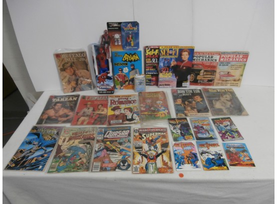 Collectibles Lot Including Vintage Comics, Popular Mechanics 1960's Hasbro Ultimate Spider Man Action Figure