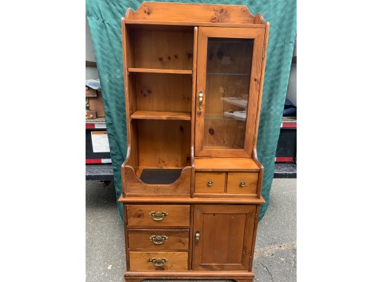 Pine Two Piece Cabinet With Glass Curio Side