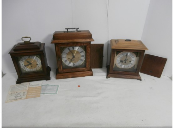 3 Mantel Clocks Including Howard Miller (no Back) Two Jewels #1050-20 Brassworks