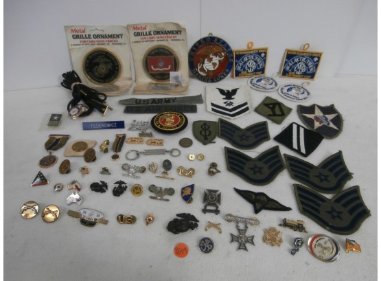 US Military And Scouting Collectibles Including Patches, Pin Back Buttons And Related Items