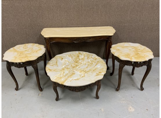 4 Piece Carved Living Room Table Set