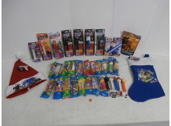 Pez Dispensers Including Bagged And Carded Star Wars Character, Star Wars Happy Holidays Stocking And Hat