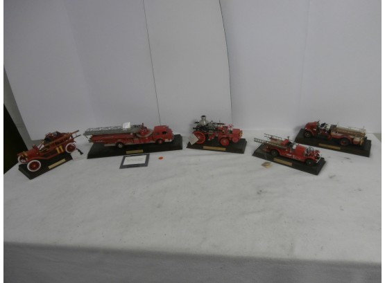 5 Franklin Mint Miniature Replica Precision Models Of Firetrucks With Hang Tags And Wooden Bases