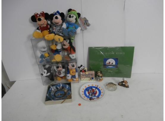 Walt Disney Collectibles Lot Including Plush Disney Characters Including Mickey, Minnie And More