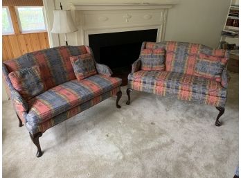 Pair Of Ashley Manor Custom Loveseats With Carved Feet