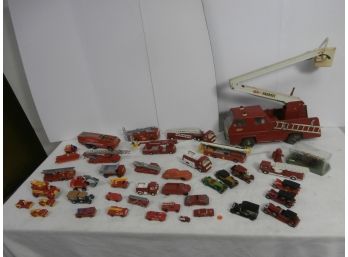 Vintage Lot Of Mostly Fire Trucks From Various Makers, Tonka, Corgi, Matchbox And More