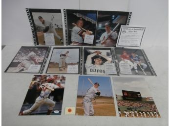 10 Autographed Photos Some With COA's Including Mickey Lolich, Jim Northrup, Stan Musial, Denny McLain