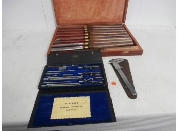 Tool Lot Including Dietzgen Commander Drawing Instruments, RB Made In Germany Caliper Tool