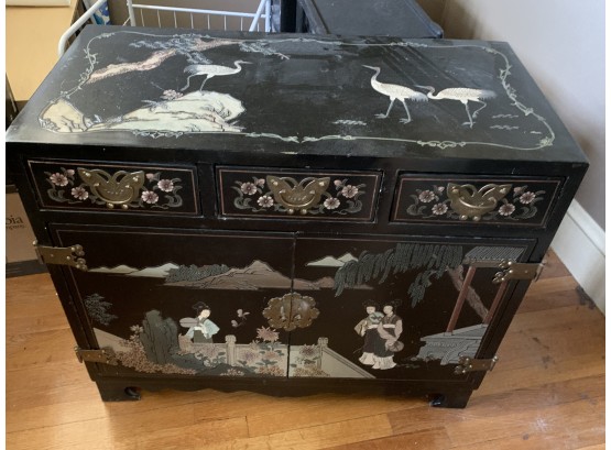 Oriental Multi Drawer And Door Cabinet With Scenic Front Top And Sides