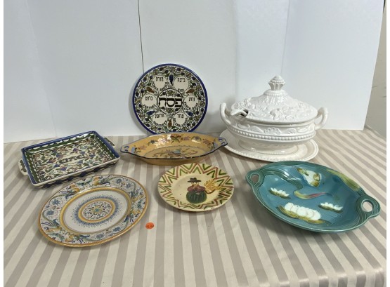Pottery Lot Including A Passover Dish, Bread Dish And Others
