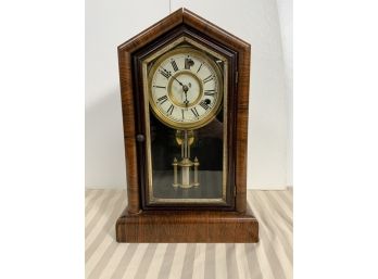 Antique Rosewood Mantle Clock With Key