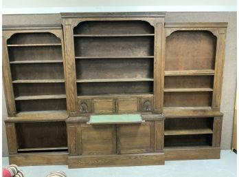 Antique European 6 Piece Oak Wall Book Case With Desk Center