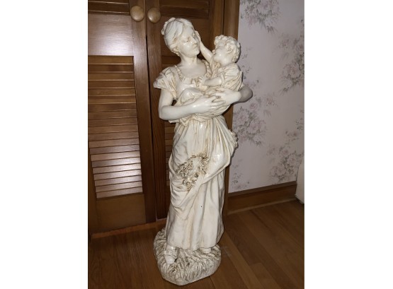 White Porcelain Woman With Child Sculpture